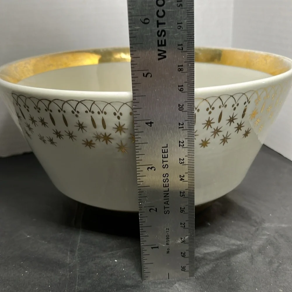 Vintage Hall China Provenance Gold Starburst Flare Ware Serving Bowl 9” MCM